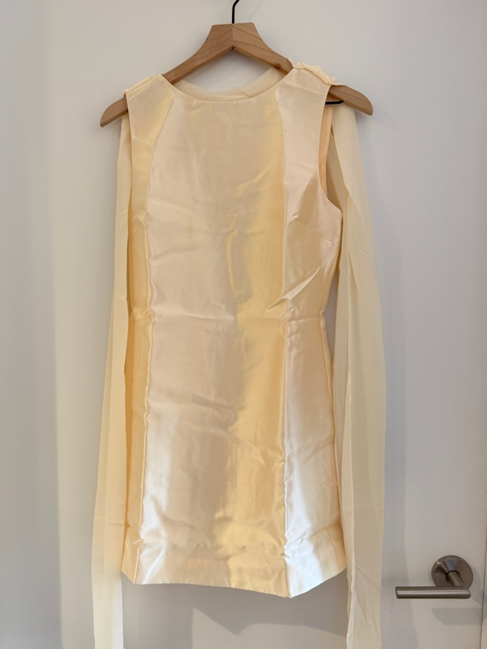 NWOT Reformation Ecru Satin Mini Dress with Drape Scarf - Picture 10 of 13